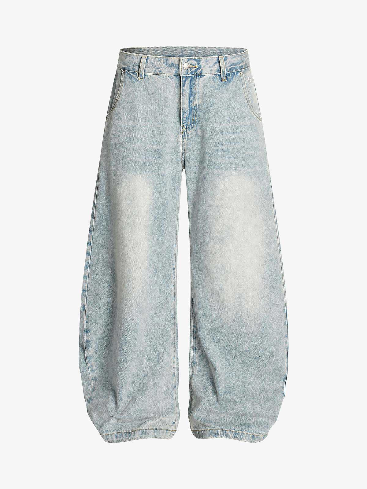 Denim Washed Distressed Barrel Jeans - 2511 - Light Blue / S