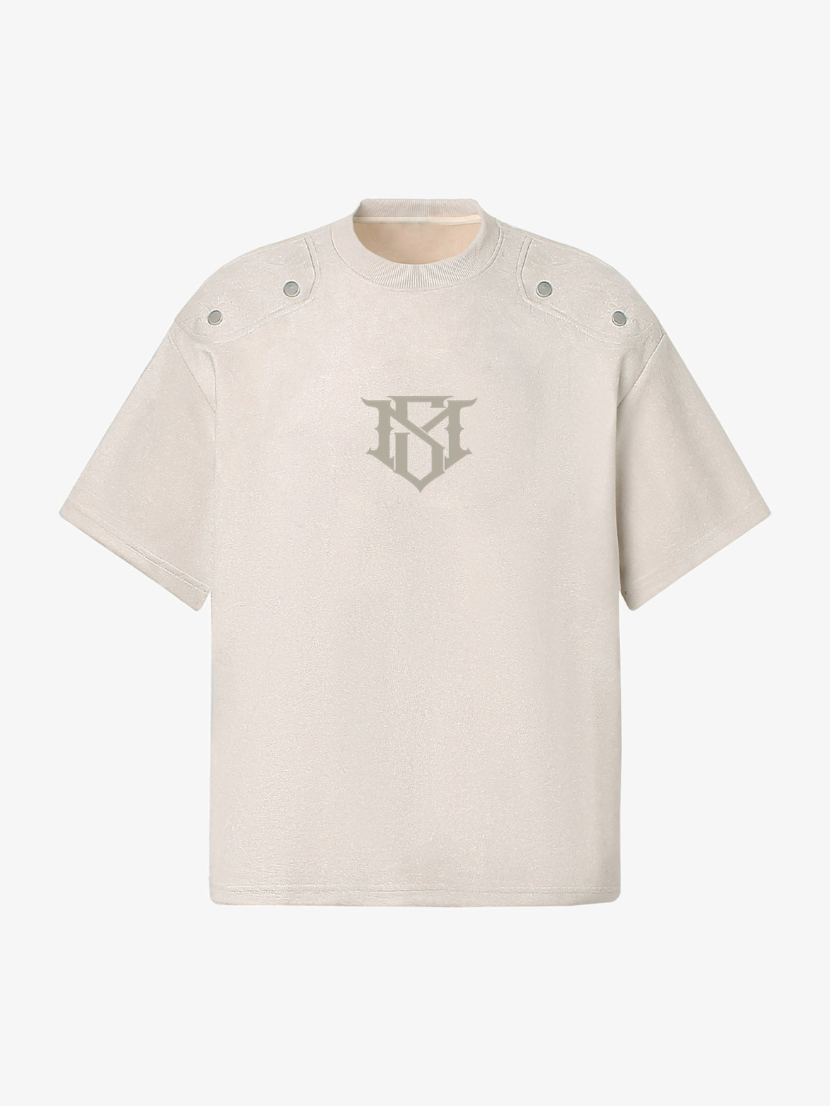 Metallic Print Suede Crew Neck T-Shirt - Beige / S