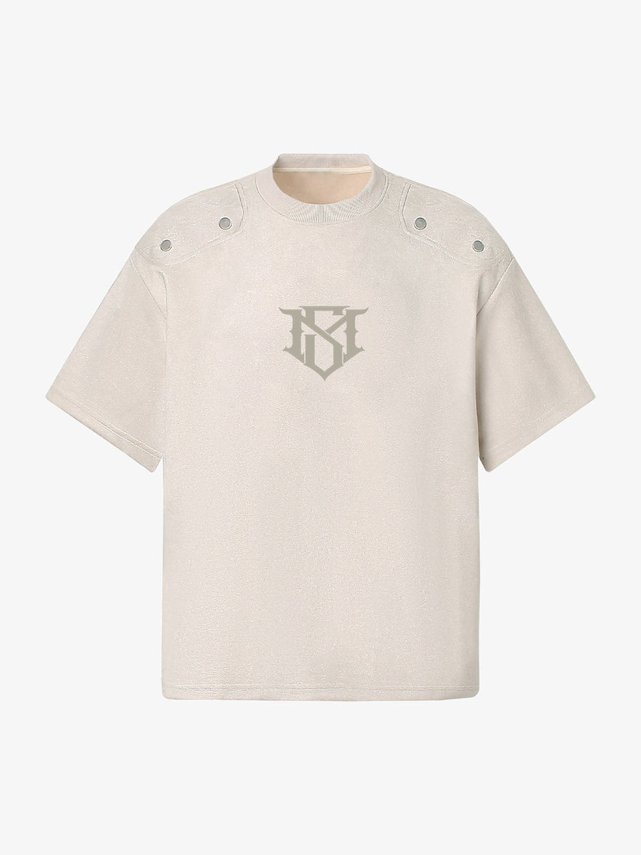 Metallic Print Suede Crew Neck T-Shirt - Beige / S