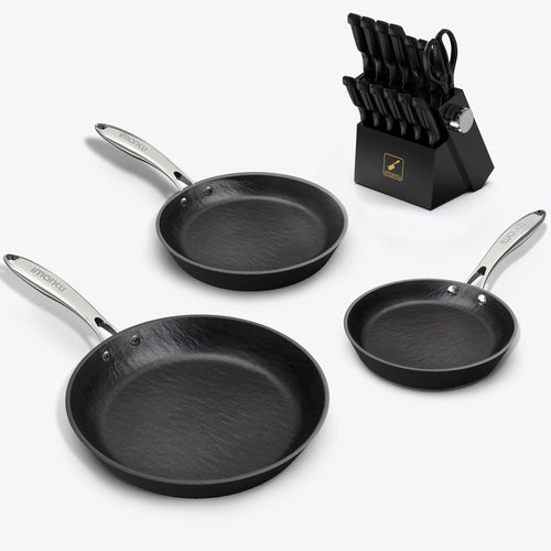 3-Ply Aluminum Steel Nonstick Pans & German Knife Set Bundle
