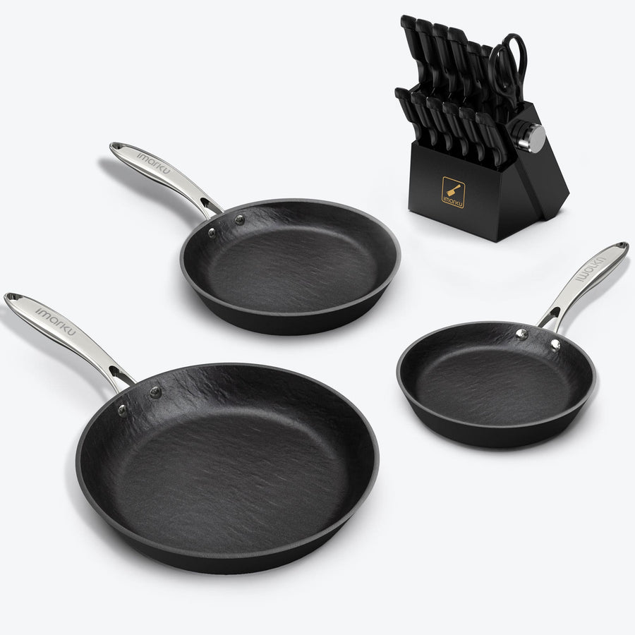 3-Ply Aluminum Steel Nonstick Pans & German Knife Set Bundle