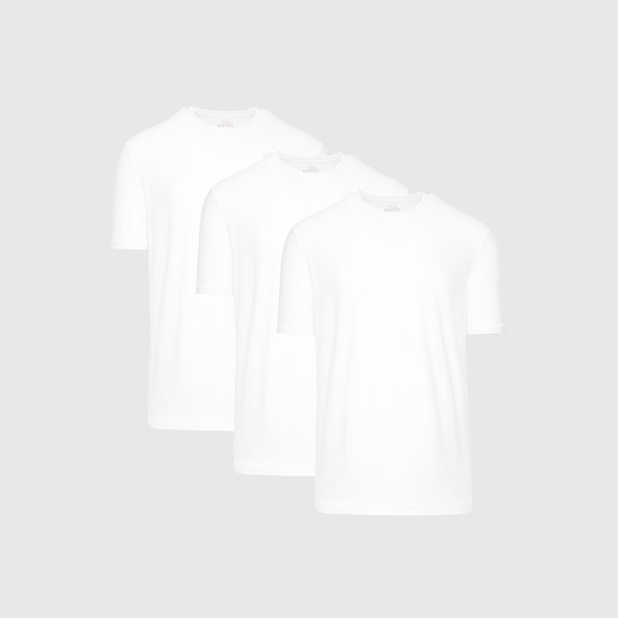 True Classic All White Active Crew Neck T-Shirt 3-Pack | Cotton Blend | Athletic Cut | Small
