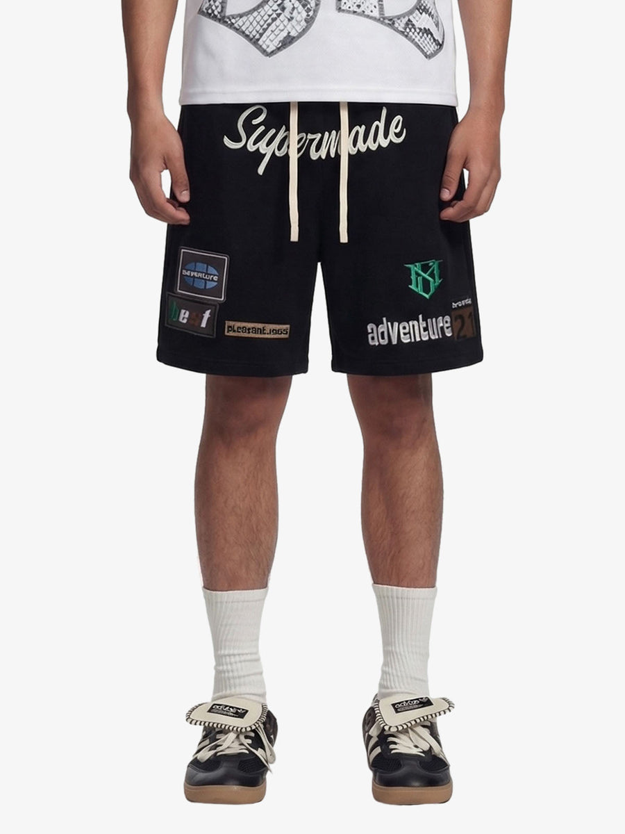Street Graphic Drawstring Shorts - Black / M