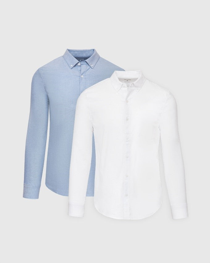 True Classic Blue and White Stretch Oxford Long Sleeve Shirt 2-Pack | Small