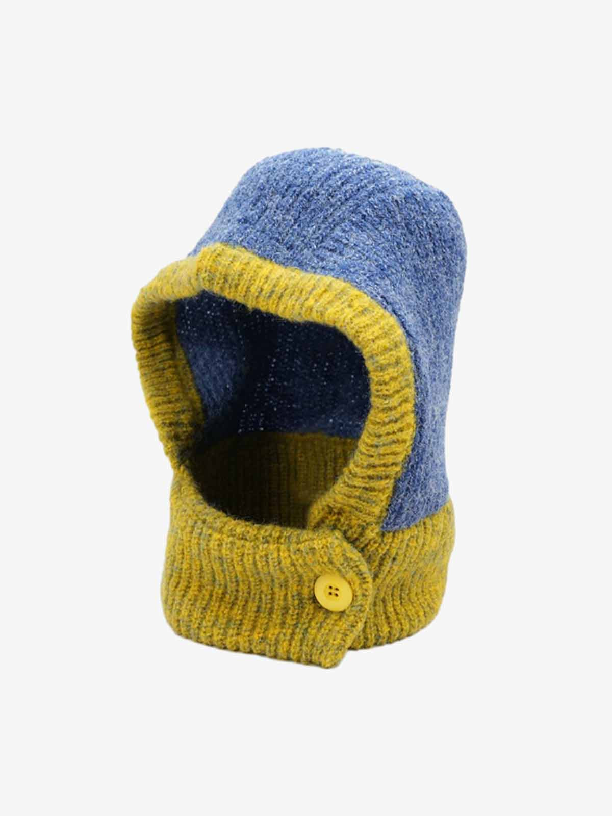 Retro Color-Block Chunky Knit Balaclava Hats - Blue / One size