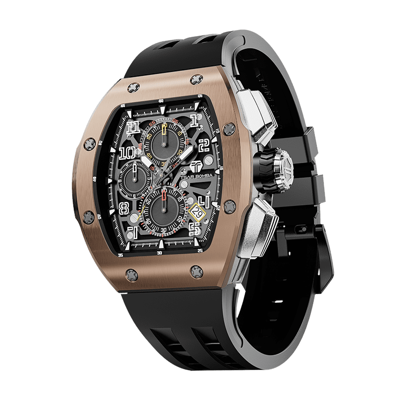 TSAR BOMBA Atomic TB8214A Edelstahl Chronograph de Quarz austauschbar Herrenuhr-Lünette aus Edelstahl-intercahngeable Lünette;Armband;crown-Rose Gold