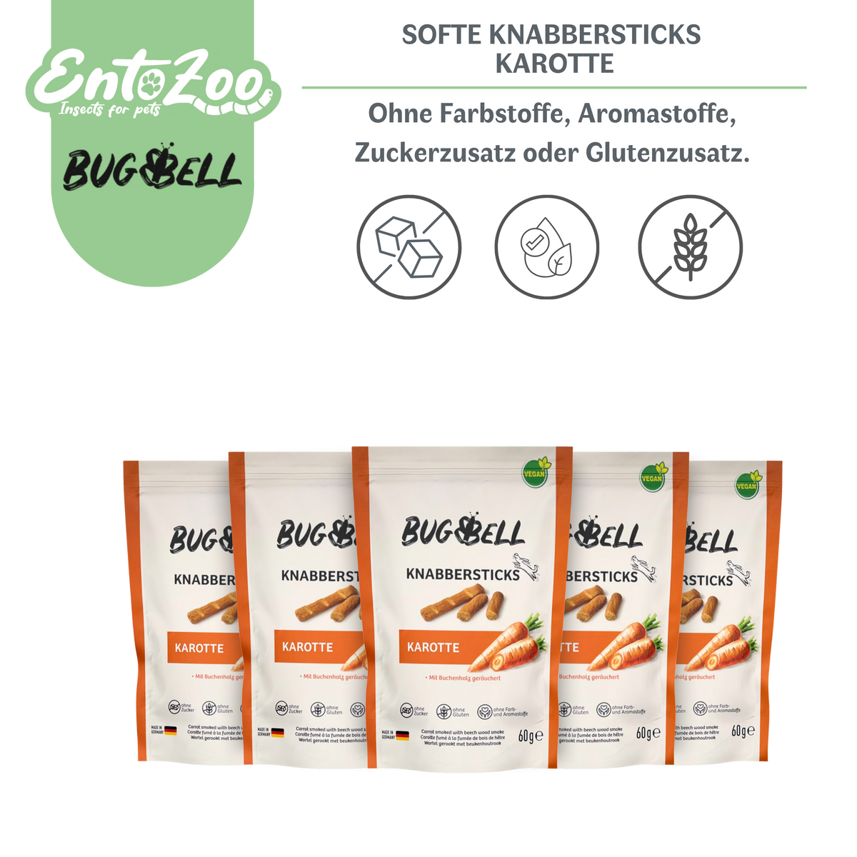 BugBell - Softe Hunde Knabbersticks - Karotte - 5x 60g