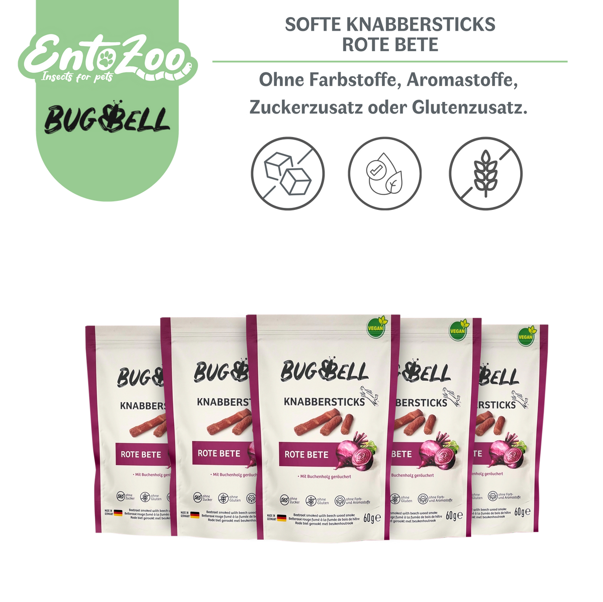 BugBell - Softe Hunde Knabbersticks - Rote Bete - 5x 60g