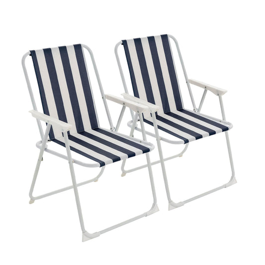 Blue & White Folding Metal Beach Chairs - Pack of Two