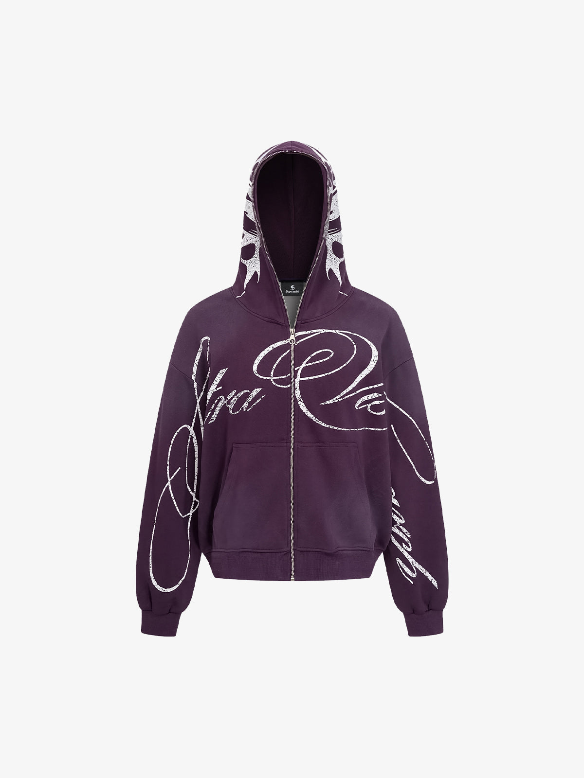 High Street Script Letter Print Zip-up Hoodie Jacket - Purple / S