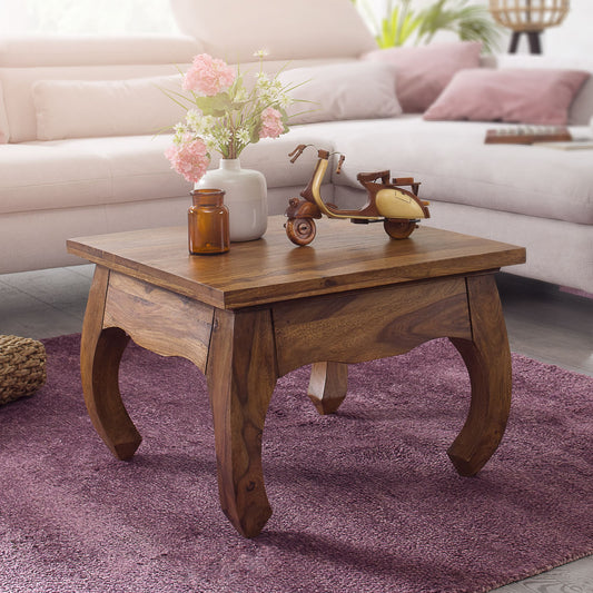 FineBuy Opium Couchtisch 60 x 40 x 60 cm Sheesham Massiv-Holz, Echtholz Wohnzimmertisch quadratisch braun, Stubentisch niedrig, Beistelltisch Sofatisc