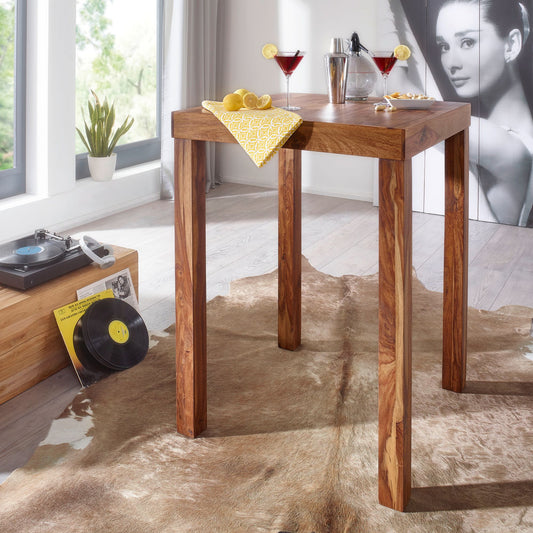 FineBuy Bartisch Massivholz Sheesham 80 x 80 x 110 cm Bistro-Tisch modern Landhaus-Stil Steh-Tisch quadratisch dunkel-braun Natur-Produkt Massiv-Holz-