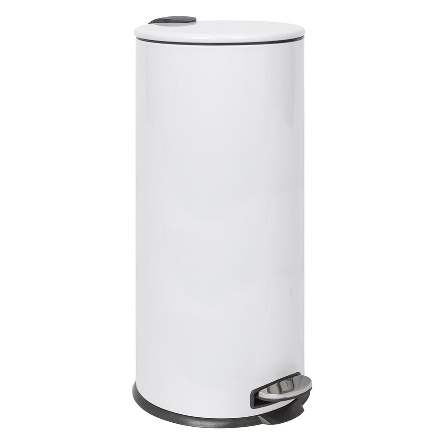 30L White Round Stainless Steel Kitchen Pedal Bin