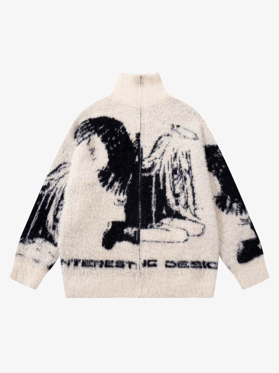 Street Subculture Angel Jacquard Cardigan Sweater - Apricot / S