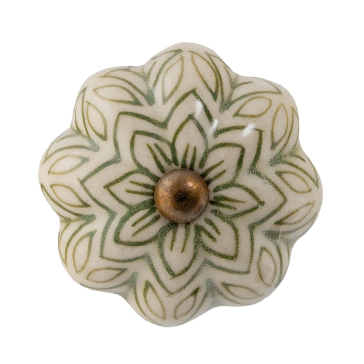 Vintage Floral Ceramic Cabinet Knob - Olive