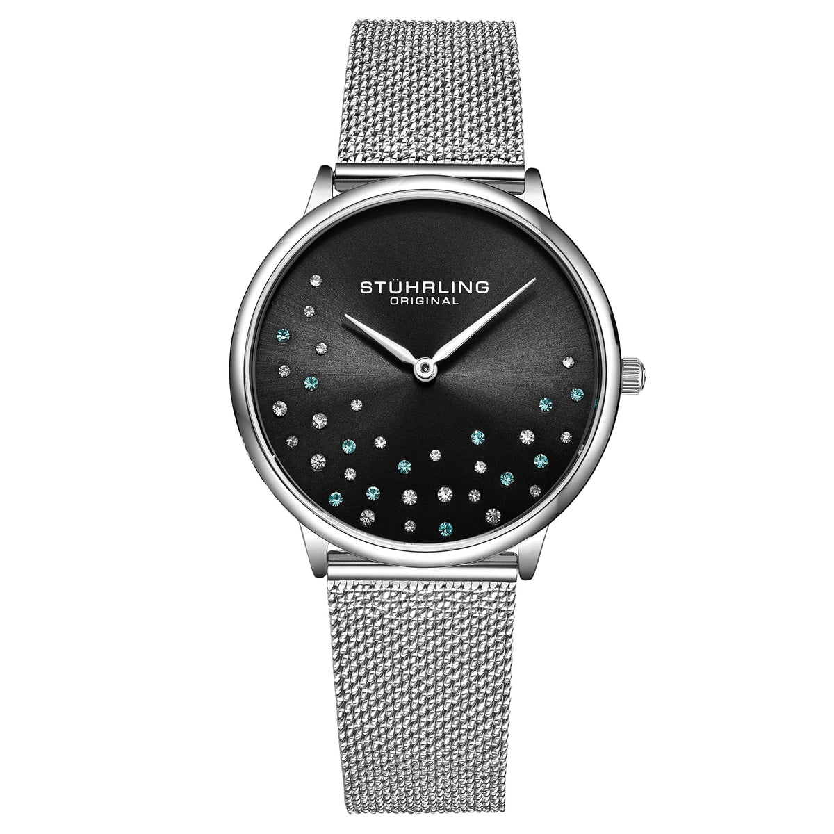 Stührling Symphony 3928 Quartz 35mm Classic - Black Dial/Silver Hands/Mesh Bracelet