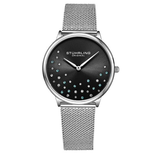 Stührling Symphony 3928 Quartz 35mm Classic - Black Dial/Silver Hands/Mesh Bracelet