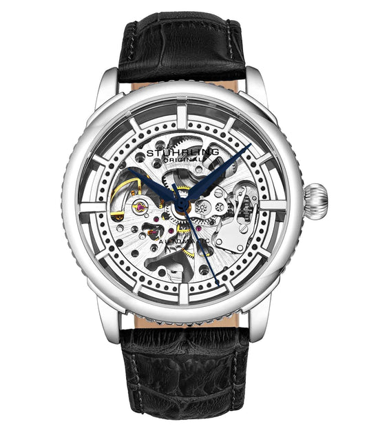 Stührling Winchester 3933 Automatic 41mm Skeleton - Silver Dial/Silver Case/Black Leather Strap