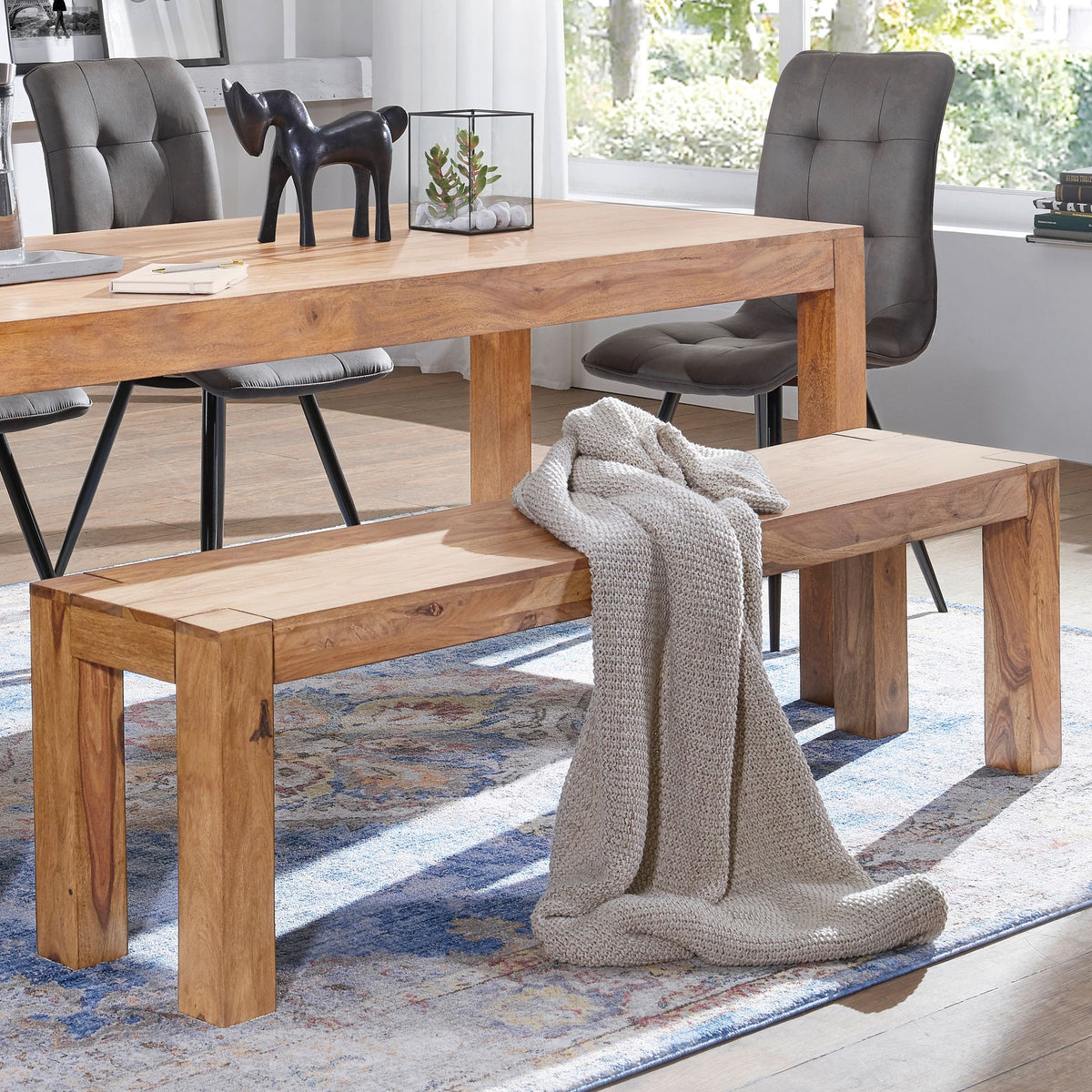 FineBuy Esszimmer Sitzbank Massiv-Holz Akazie 180 x 45 x 35 cm Holz-Bank Natur-Produkt Küchenbank im Landhaus-Stil