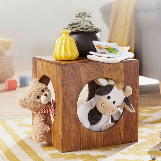 FineBuy Beistelltisch Sheesham Massivholz 35x35x35 cm Cube Wohnzimmertisch, Design Aufbewahrungstisch modern, Kleiner Holztisch in Würfel-Form, Quadra