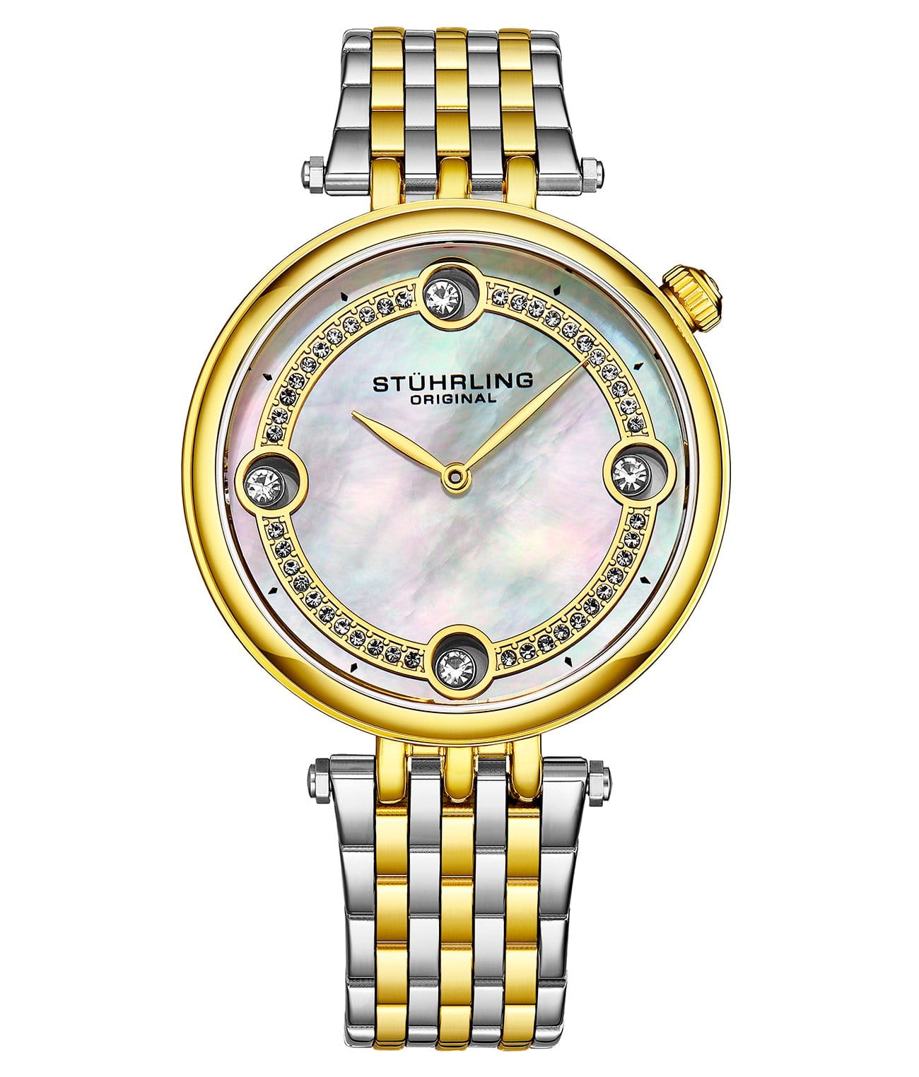 Stührling Symphony 3999 Quartz 38mm Fashion - Silver Dial / Yellow Case / Two Tone Yellow Stainless Steel Bracelet Deployant Buckle