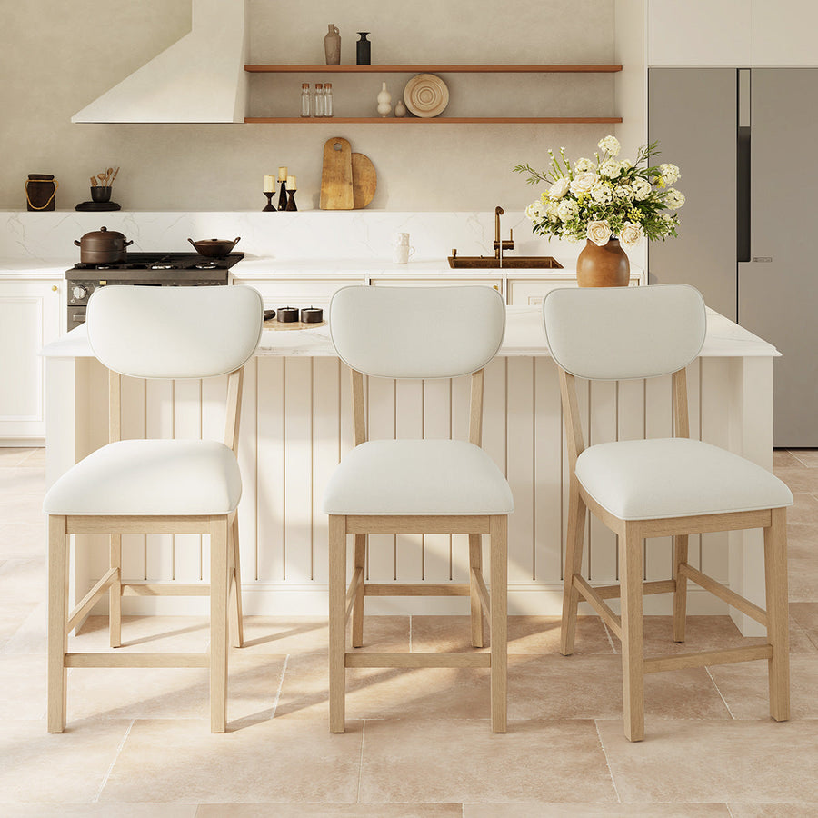 COLAMY AUREL Upholstered Counter Height Bar Stool - Natural / Set of 3