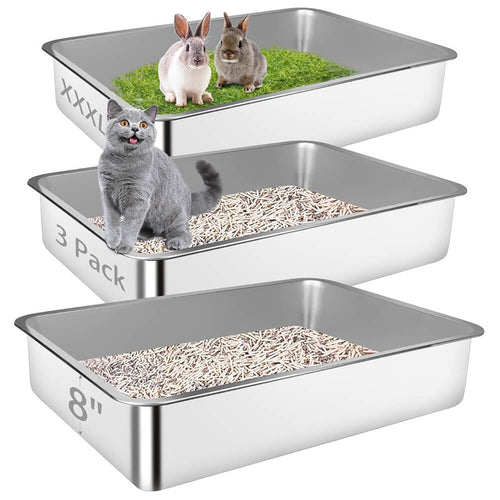 3 Pack 27.6"x19.7"x8" XXXL Metal High Sided Cat Litter Pan - 3 Pack / 23.6"x15.7"x7.9"