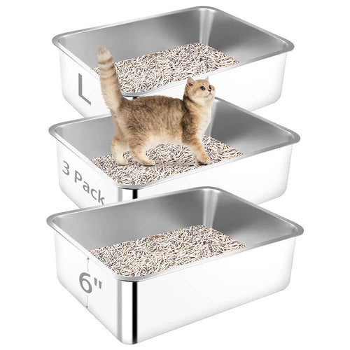 3 Pack 19.7"x13.8"x6" L Metal High Sided Cat Litter Pan - 3 Pack / 19.7"x13.8"x5.9"