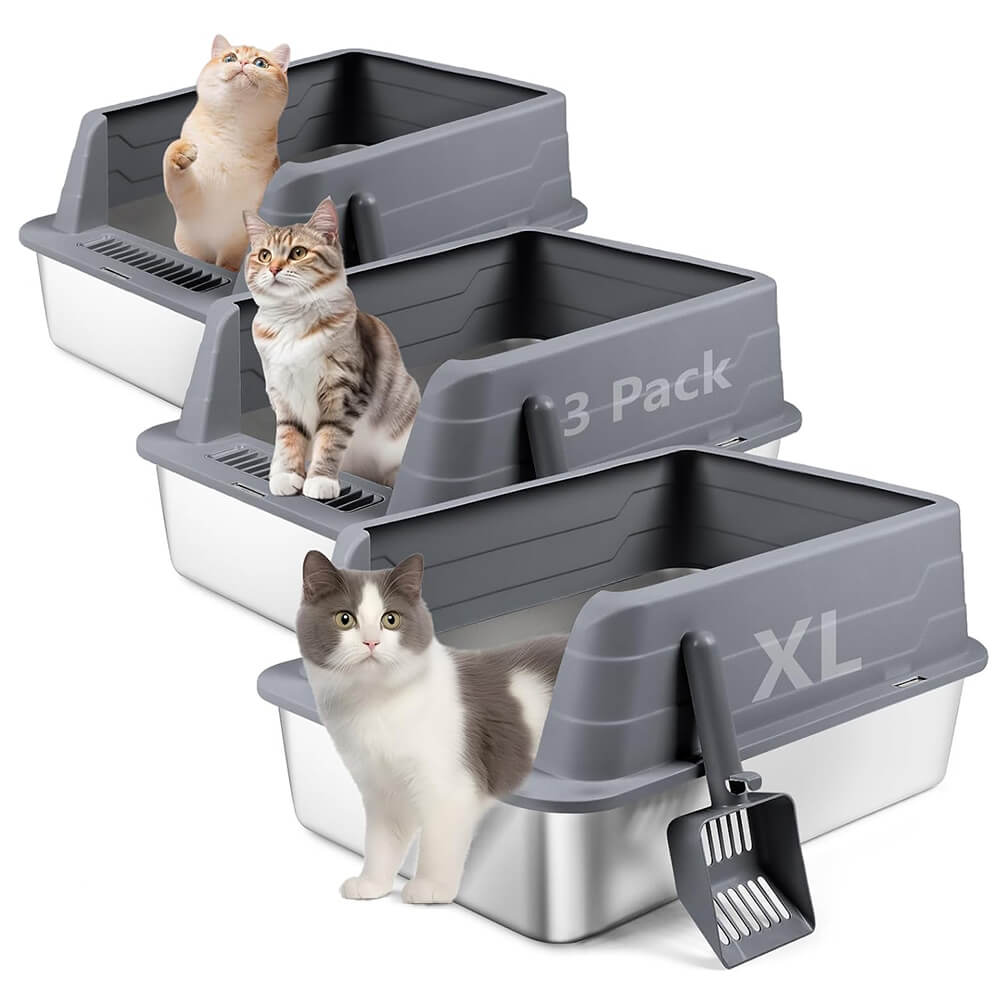 XL 3 Pack Dark Gray Stainless Steel Litter Box - Dark Gray / 22.9” x 15” x 10.3”