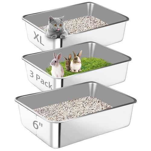 3 Pack 23.6"X15.7"X6" XL Metal High Sided Cat Litter Pan - 3 Pack / 23.6" X 15.7" X 5.9"