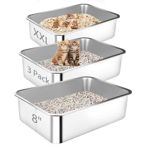 3 Pack 23.6"x15.7"x8" XXL Metal High Sided Cat Litter Pan - 3 Pack / 23.6"x15.7"x7.9"