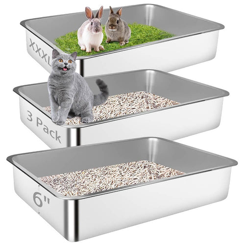 3 Pack 27.6"x19.7"x6" XXXL Metal High Sided Cat Litter Pan - 3 Pack / 27.6"x19.7"x5.9"