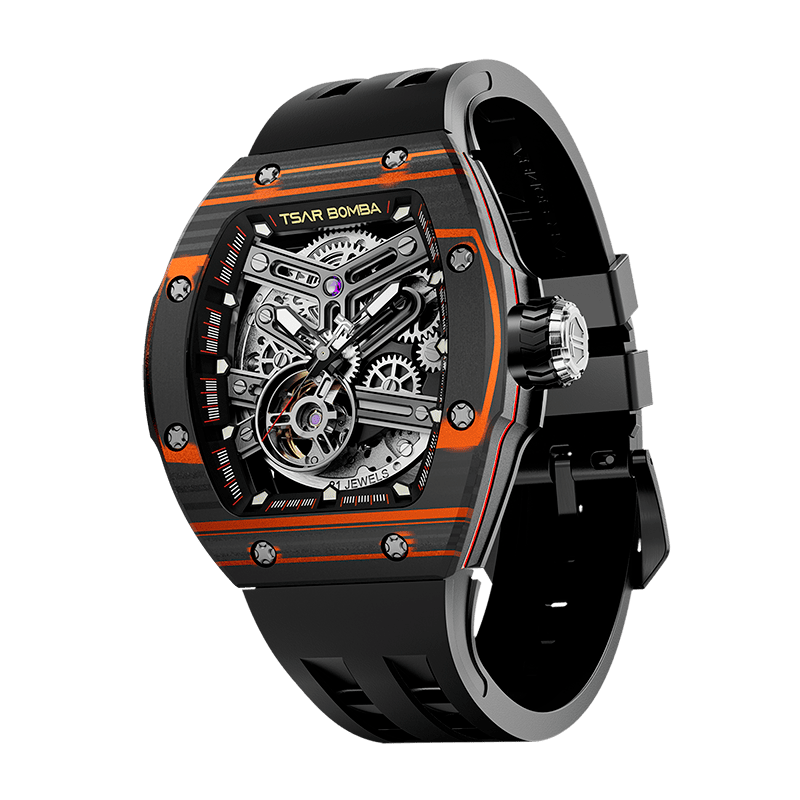 Atomic-Interchangeable Automatic Watch Carbon Fiber Black Orange