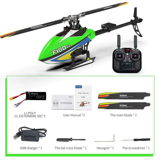 Yuxiang F180 V2 GPS Stabilized Flybarless Direct Drive One key Return FPV RC Helicopter - Green / Without camera