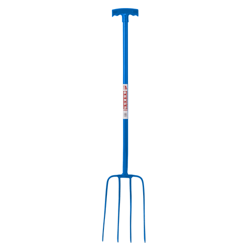 4 Prong Manure Fork with T Handle | Heavy Duty Stable Mucking Out Fork - Blue