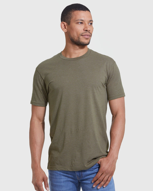 True Classic Heather Military Green Classic Crew Neck T-Shirt | Cotton Blend | Athletic Cut | Small
