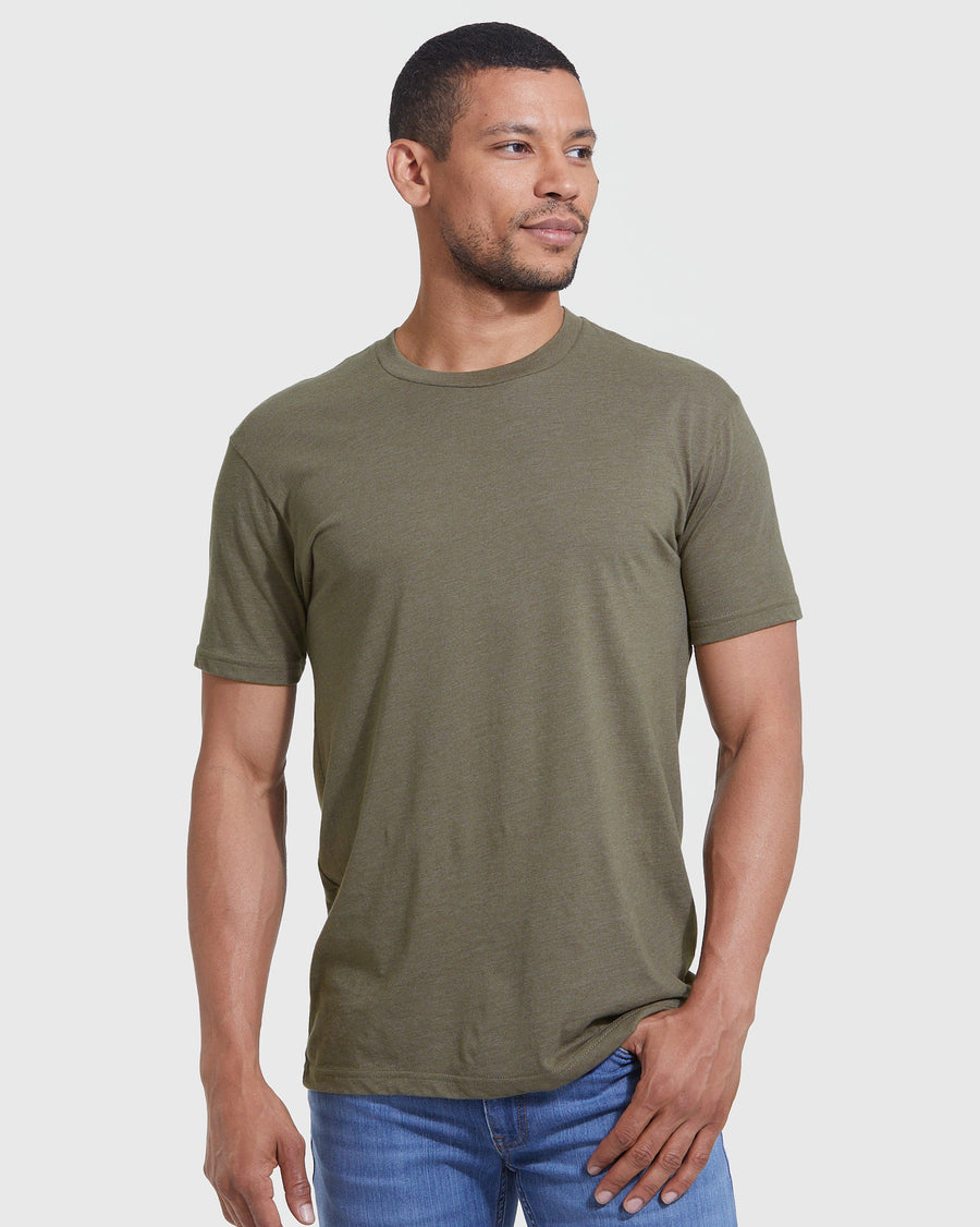 True Classic Heather Military Green Classic Crew Neck T-Shirt | Cotton Blend | Athletic Cut | Small