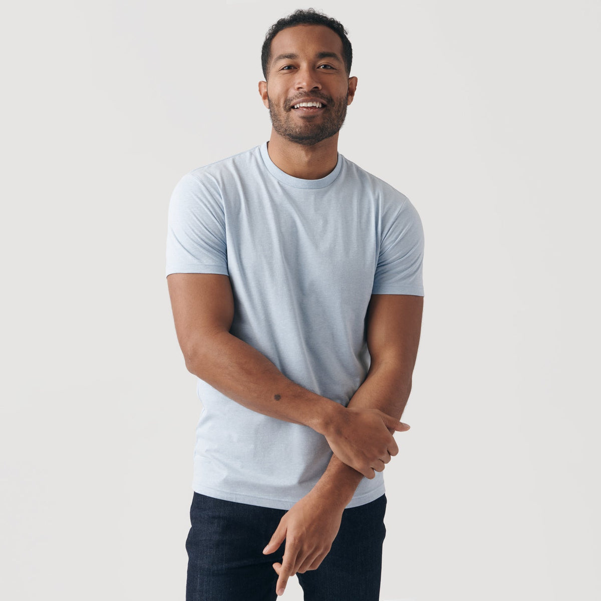 True Classic Heather Pale Blue Short Sleeve Crew Neck T-Shirt | Cotton Blend | Athletic Cut | 3XL