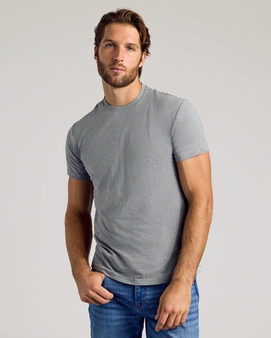 True Classic Heather Gray Classic Crew Neck T-Shirt | Cotton Blend | Athletic Cut | Small