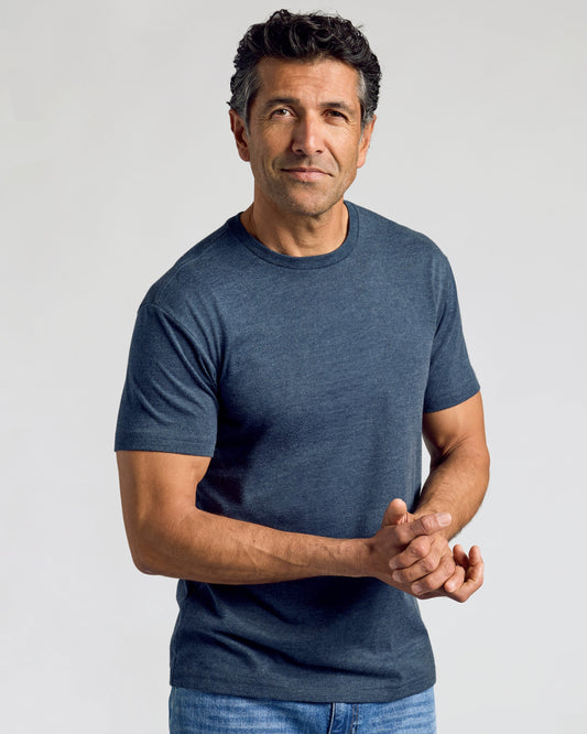True Classic Heather Navy Blue Classic Crew Neck T-Shirt | Cotton Blend | Athletic Cut | Small