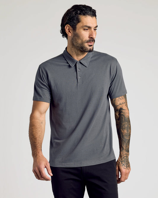 True Classic Carbon Gray Classic Polo Shirt | Cotton Blend | Athletic Cut | Small