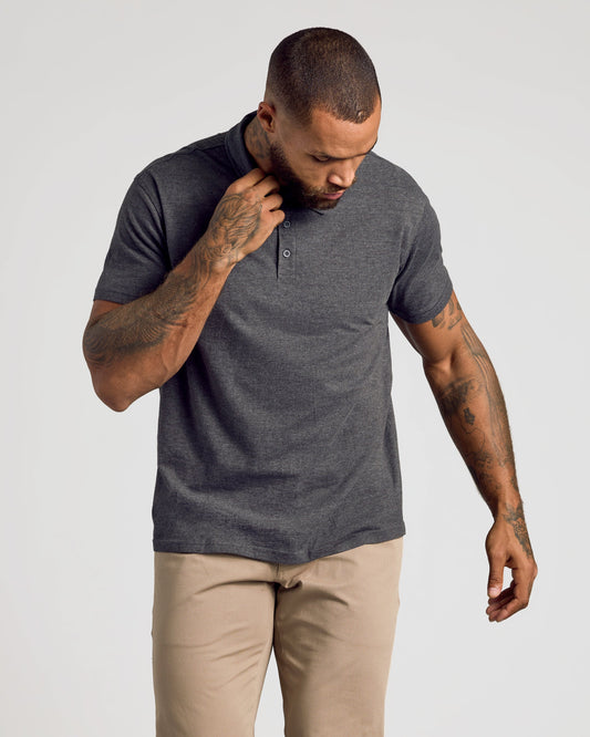 True Classic Charcoal Heather Gray Classic Polo Shirt | Cotton Blend | Athletic Cut | Small