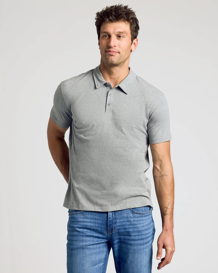 True Classic Heather Gray Classic Polo Shirt | Cotton Blend | Athletic Cut | Small