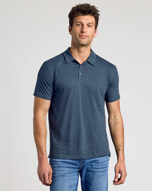 True Classic Heather Navy Blue Classic Polo Shirt | Cotton Blend | Athletic Cut | Small