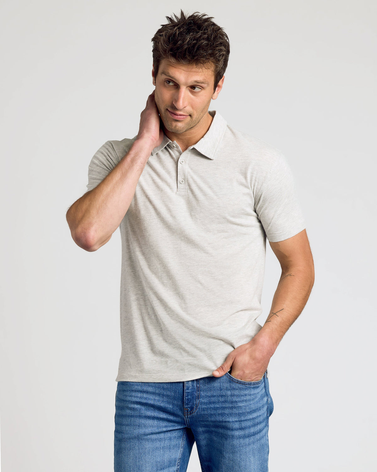 True Classic Light Heather Gray Classic Polo Shirt | Cotton Blend | Athletic Cut | 2XL