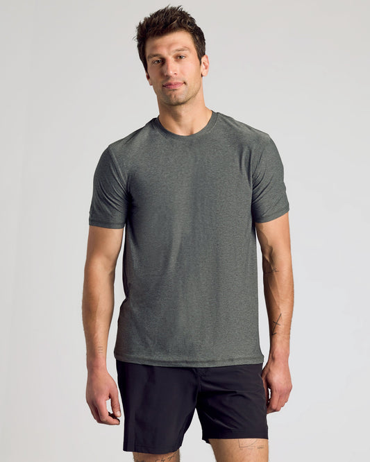 True Classic Charcoal Heather Gray Active Crew Neck T-Shirt | Cotton Blend | Athletic Cut | Large