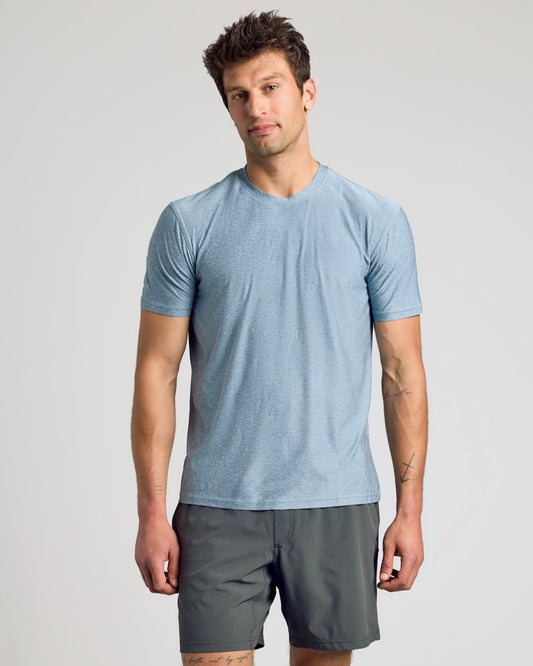 True Classic Heather Indigo Blue Active Crew Neck T-Shirt | Cotton Blend | Athletic Cut | 2XL