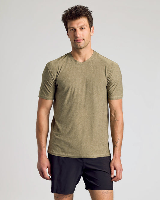 True Classic Heather Military Green Active Crew Neck T-Shirt | Cotton Blend | Athletic Cut | Small