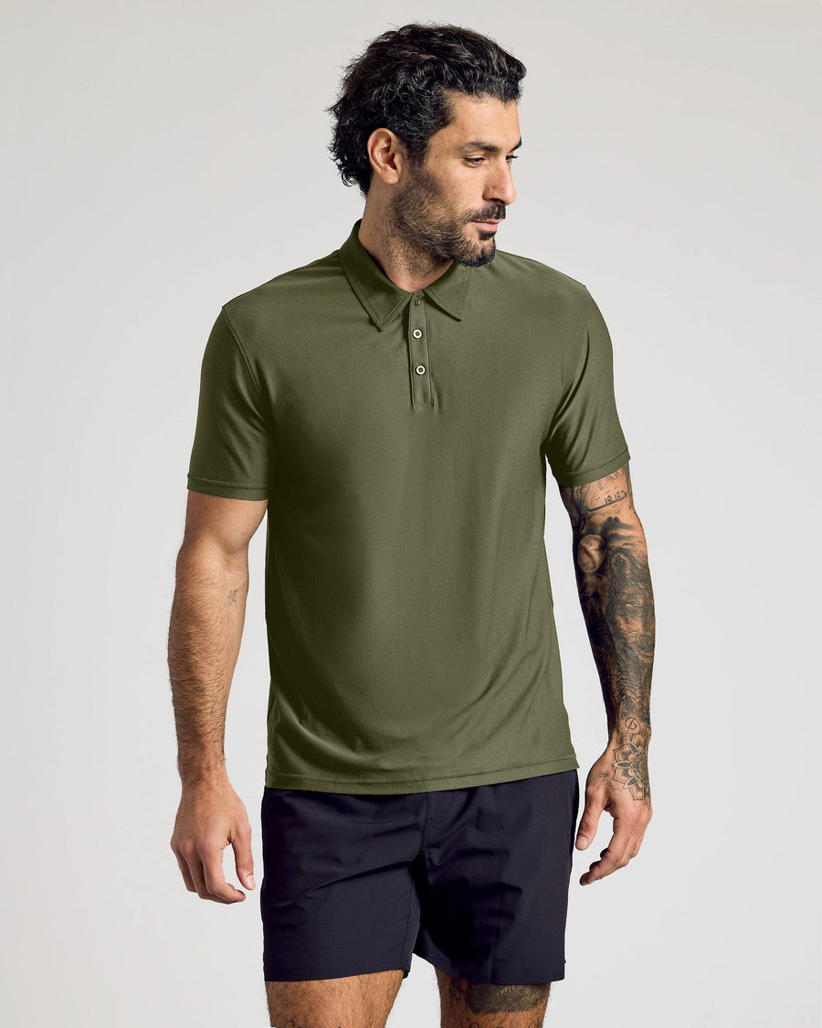 True Classic Military Green Active Polo Shirt 2.0 | Cotton Blend | Athletic Cut | Small