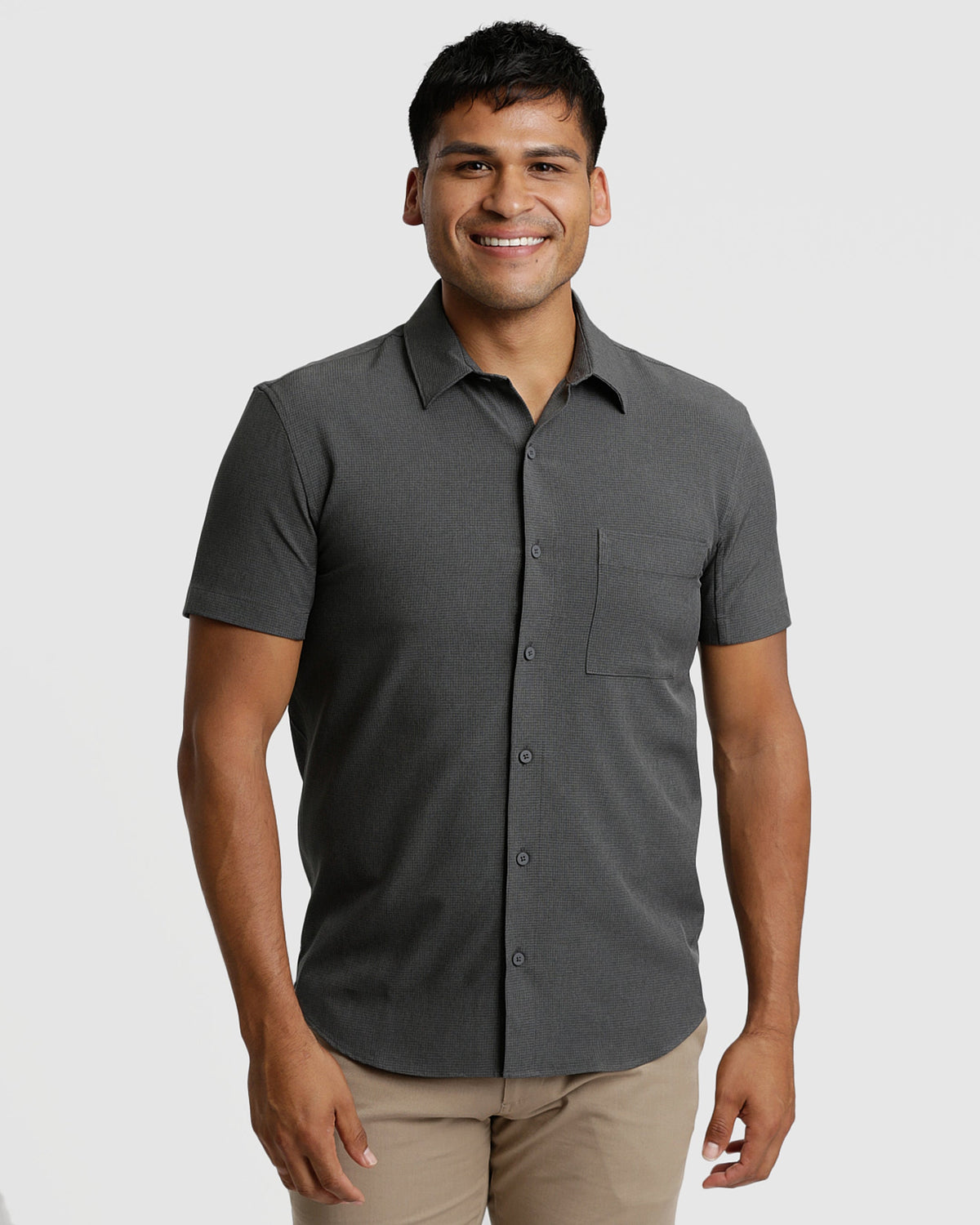True Classic Charcoal Heather Gray Short Sleeve Ripstop Commuter Shirt | Small